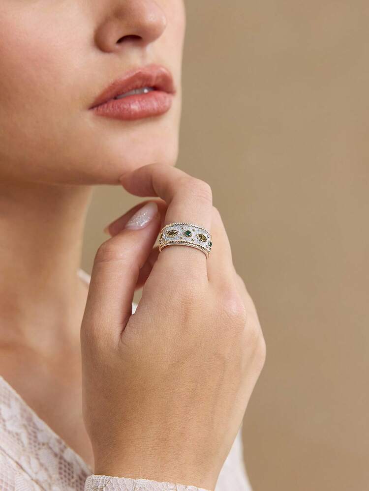 18K GOLD TEXTURED INLAID GEMSTONE RING