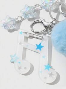 ROMWE Anime 1 件，简约，高品质蓝色毛绒球，亚克力星星和音符 DIY 钥匙扣和包包饰品，适合女性，日常佩戴或送礼