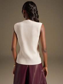 Ontre 2025秋冬新款白色V领前扣单排扣宽肩针织背心开衫，优雅都市浪漫西部朋克Y2K乡村音乐节复古风格韩国机场旅行街头婚礼嘉宾生日万圣节商务休闲办公室约会派对外出机场返校秋冬女装 - 白色 - 查看 6