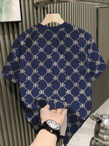 Manfinity Dauomo 男士夏季字母印花圆领短袖休闲T恤 - 寶藍色 - 查看 2