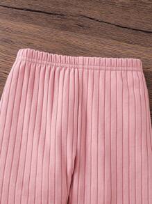 SHEIN 女童淺粉色可愛卡通圖案運動衫彈性腰長版冬季長褲套裝，保暖秋季休閒日常穿著與上學服飾 - 白色 - 查看 11
