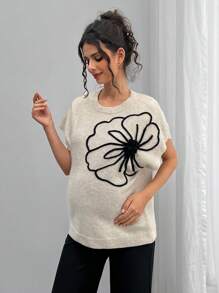 SHEIN 针织蝙蝠袖休闲孕妇毛衣 - 杏色 - 查看 4