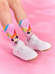 THE POWERPUFF GIRLS X SHEIN 3 Pairs Blossom, Bubbles, Buttercup Pattern Cotton Soft & Breathable Moisture-Wicking Kids Mid-Calf Socks Colorful Cute Crew Socks Reinforced Toe & Heel For Durability Unisex For Boys & Girls All Seasons All-Match School & Outdoor,Y2K - Multicolor - View 12