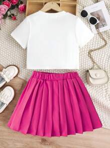 Sparklyn Tween Girl 字母图案 T 恤和百褶裙 - 彩色 - 查看 2