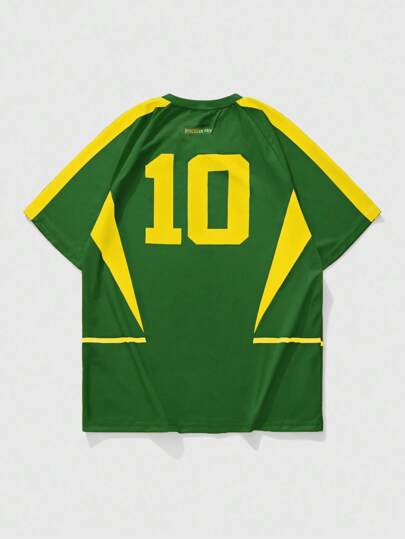 Prep Camiseta de manga corta casual y holgada con cuello redondo y gráfico de fútbol para hombre