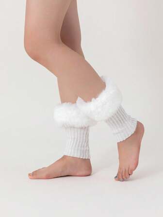 Fairycore Women's Ribbed Faux Fur Leg Warmers, Suitable For Everyday Wear