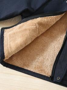 SHEIN 男童插肩袖口袋拉链前襟保暖连帽休闲外套 幼儿冬季外套 男童冬季外套 男童连帽冬季外套 幼儿保暖外套 男童秋季冬季外套 - 藏蓝色 - 查看 6