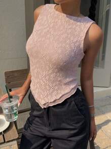 Women Cream-Color Double-Layer Lace Tank Top Summer Pink - Dusty Pink - View 6