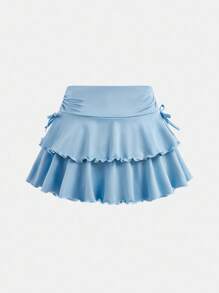 SHEIN Girlism 青少年女孩街头休闲纯色抽绳腰部褶边半身裙