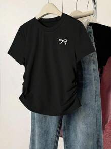 INAWLY 3Pcs Plus Size Women's Fashion Versatile Bow Print Athletic T-Shirts Tops Set, Suitable For Summer - Multicolor - View 10