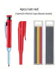 4Pcs/Set 2.8mm Solid Carpenter Pencil With Pencil Cap, Professional Deep Hole Mechanical Pencil Marker For Woodworking & Construction, Includes Built-In Sharpener, 2 Boxes Of Refill Leads, Durable Writing Tool For Carpenters, Architects, Contractors, DIY Enthusiasts, Ideal For Marking On Rough Surfaces, Heavy-Duty Design For Precision And Long-Lasting Use On-Site Or In Workshop - Sets - View 4