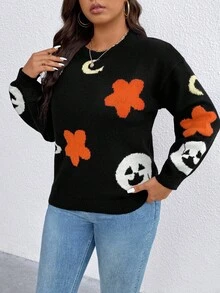 EMERY ROSE 大码女式万圣节圆领针织毛衣 - 彩色 - 查看 4
