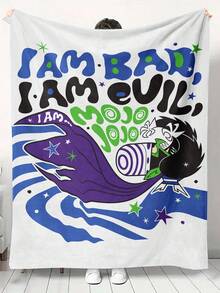 THE POWERPUFF GIRLS X SHEIN 1 件抽象怪物羊毛盖毯毛绒柔软轻便宠物友好深色装饰卧室客厅居家办公哥特风格舒适成人个性单品 - 彩色 - 查看 6