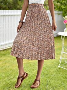 KARISMINA Ditsy Floral Print Knot Front Pleated Skirt