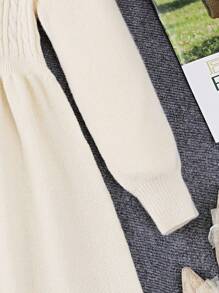 Vestito in maglia testurizzata con vita stretta in stile retrò per ragazze, adatto per casa, uscite, feste, ritorno a scuola - Albicocca - Visualizzare 8