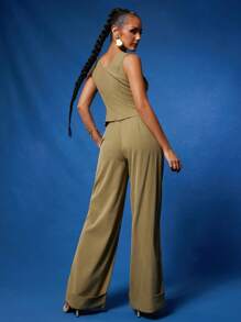 NYA SZN High Rise Baggy Oversized Pants Business Wear Guest Modest - Army Green - View 6