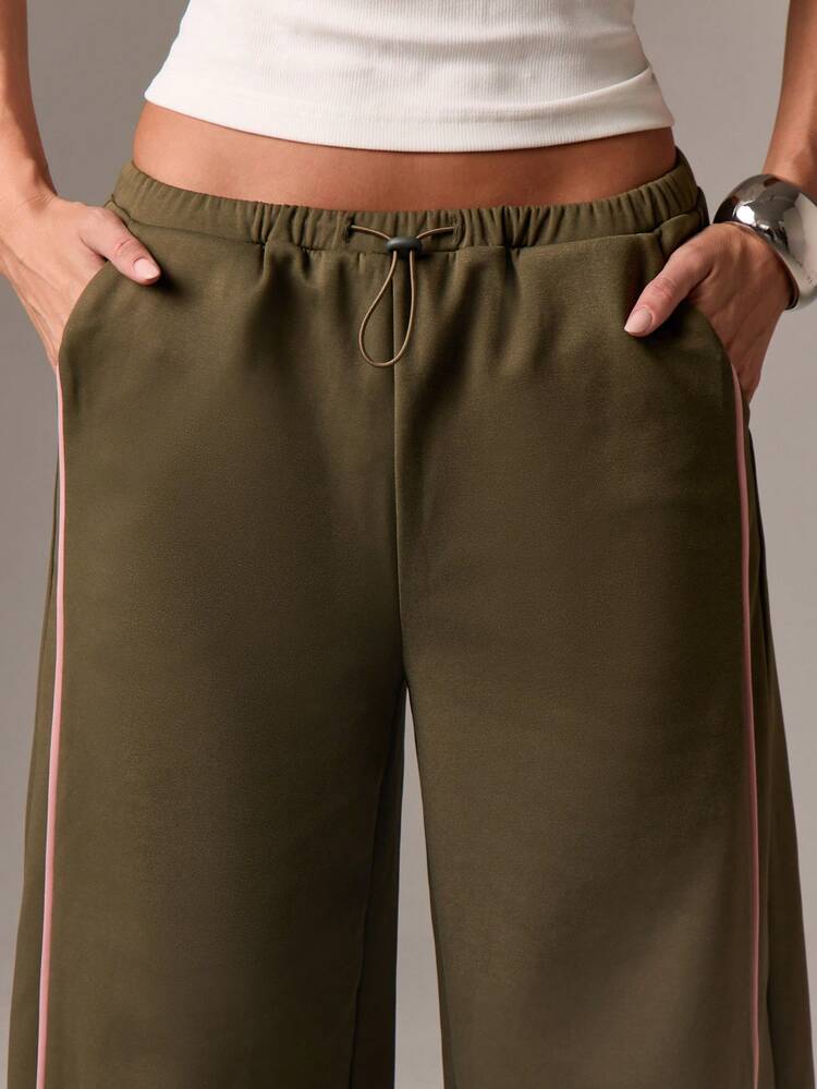 Wide Leg Track Pants With Side Stripe Detail