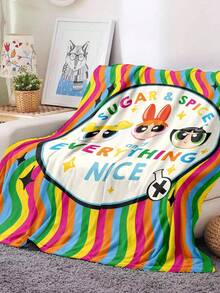 THE POWERPUFF GIRLS X SHEIN 1Pc Blossom, Bubbles, Buttercup Pattern Soft Plush Blanket, Gift For Bedroom Living Room - Multicolor - View 1