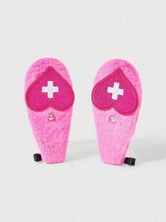 Anime 2pcs Cute Heart & Rivet Decor Hair Clips, Y2K Glitter Fluffy Rabbit Ear Duck Clip, Niche Design Fashion Hair Accessories