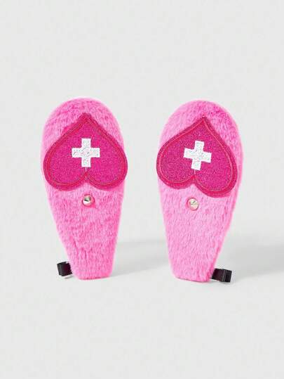 Anime 2pcs Cute Heart & Rivet Decor Hair Clips, Y2K Glitter Fluffy Rabbit Ear Duck Clip, Niche Design Fashion Hair Accessories