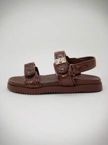 SHUZIA Most Wanted 女士 3 厘米厚底绗缝带光滑光泽纹理棕色凉鞋 - 金色点缀和泡泡垫 2025 年春季 | 带可调节扣的奢华拖鞋 - 棕色 - 查看 5