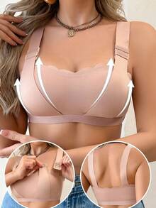 SHEIN 1pc Women's Solid Color Wireless Comfort Bra Front Clasp Bra Adjustable Strap Bra - Apricot - View 1