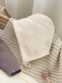 SHEIN Newborn Baby Girl Casual Solid Color Sweater, Knit Pants And Hat 3pcs Set, Autumn/Winter Fall Neutral - Brown - View 4