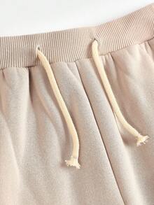 SHEIN Serisse Kids 2 件套 Tween 女童卡其色加厚连帽运动衫和裤子，女童秋冬休闲运动装 - 卡其色 - 查看 6