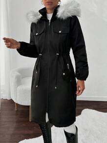 EURMUSE 女士可拆卸毛领连帽衬里大衣、派克大衣、厚重