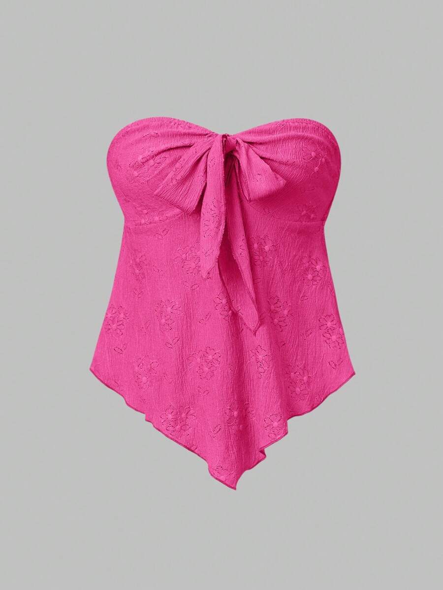 SHEIN Unity Áo thun Jacquard màu trơn mùa hè dành cho nữ - Màu Hồng Tươi - Xem 1