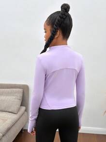 SHEIN Tween 女童轻便拉链夹克，透气运动外套，适合跑步、健身、瑜伽等所有季节穿着 - 淡紫色 - 查看 2