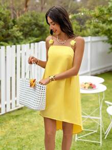 KARISMINA 女式夏季纯色3D花卉宽松无袖连衣裙