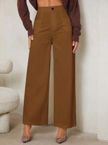 SHEIN Tall Pantalones de unicolor de moda para mujer, aptos para el verano - Marrón - Ver 5