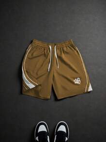 PAVTROS 男士夏季休闲拼色字母印花短裤 - 咖啡棕 - 查看 5