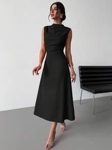 Firerie Women's Elegant Minimalist Delicate Romantic Sweet Daily Commute Wedding Party Music Festival Vacation Pleated A-Line Mini Dress, Red Camisole,Wedding Guest Dress,Elegant Dresses For Women - Black - View 4