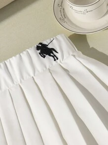 1 Chân váy xếp ly thêu họa tiết ngựa cạp chun cho bé gái, phong cách thường ngày đi học, phù hợp cho mùa xuân, hè, thu - trắng - Xem 5