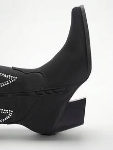 Solezae Women's 2.25" Heel Snip Toe PU Black Cowboy Boots – Classic Western Style With Whipstitching Detail, Yet Stylish, Perfect To Elevate Any Outfit With Rustic Charm - Black - View 7