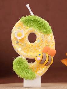 1支闪亮蜜蜂数字蜡烛，手工制作生日蛋糕装饰，男女皆宜，结婚纪念日派对用品，闪亮庆典装饰，节日DIY烘焙装饰，可爱波西米亚主题，金银色蜡烛 - 彩色 - 查看 24