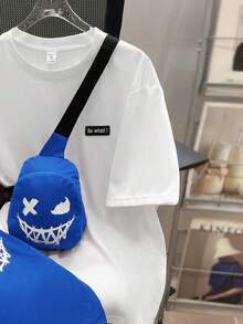 SHEIN 3 件套青少年男孩运动休闲学院风短袖上衣、短裤和斜挎包，春夏