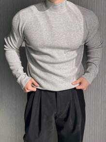 DAZY Men's Solid Color Slim Fit Light Grey Sweater, Autumn - Light Grey - View 6
