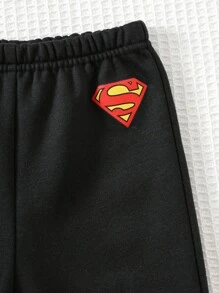 SUPERMAN X Cozy Pixies 2 件套男婴超级英雄图案针织柔软圆领长袖套头衫和松紧腰踝长裤套装，适合秋冬季