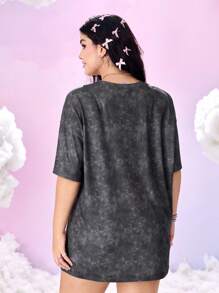 My Little Pony X SHEIN 加大码卡通图案黑色圆领短袖T恤女款图案T恤破洞T恤图案T恤 - 黑色 - 查看 2