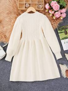 Vestito in maglia testurizzata con vita stretta in stile retrò per ragazze, adatto per casa, uscite, feste, ritorno a scuola - Albicocca - Visualizzare 3