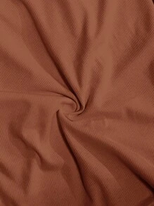 Slaydiva Plus Size Casual Square Neck Long Sleeve Ruched Waist Top,Fall Clothes For Women - Brown - View 8