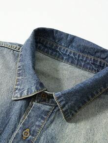 ROMWE MEN Street Life Men's Casual Retro Slogan Embroidered Denim Jacket - Bronze - View 3