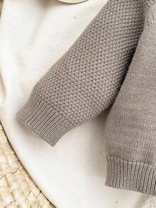 SHEIN Newborn Baby Girl Casual Solid Color Sweater, Knit Pants And Hat 3pcs Set, Autumn/Winter Fall Neutral - Brown - View 3
