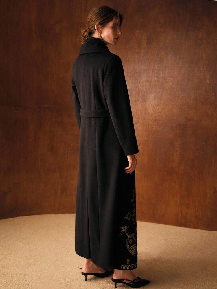 WOMEN'S VINTAGE GOLD THREAD EMBROIDERED OVERCOAT