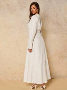 COSMINA Women's Elegant Commuter Solid Color Front Button Long Dress Fall Women Clothes - White - View 2