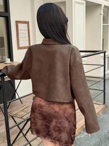 Feyla Áo khoác thời trang hở vai dài tay màu trơn cho nữ mùa thu/đông - màu nâu - Xem 3