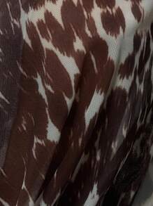 MUSERA 透视网纱垂褶前襟长喇叭袖褶皱下摆奶牛印花可爱性感趣味节日酷女孩上衣西部伊比沙岛锐舞假日度假外出夜店秋季上衣